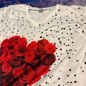 Women's Long Sleeve Top with Red Rose Design